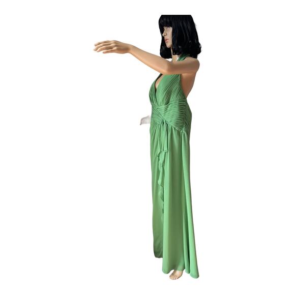 David’s Bridal Green Chiffon Halter Draped cascade Dress Style F12688 size 18 - Picture 7 of 16